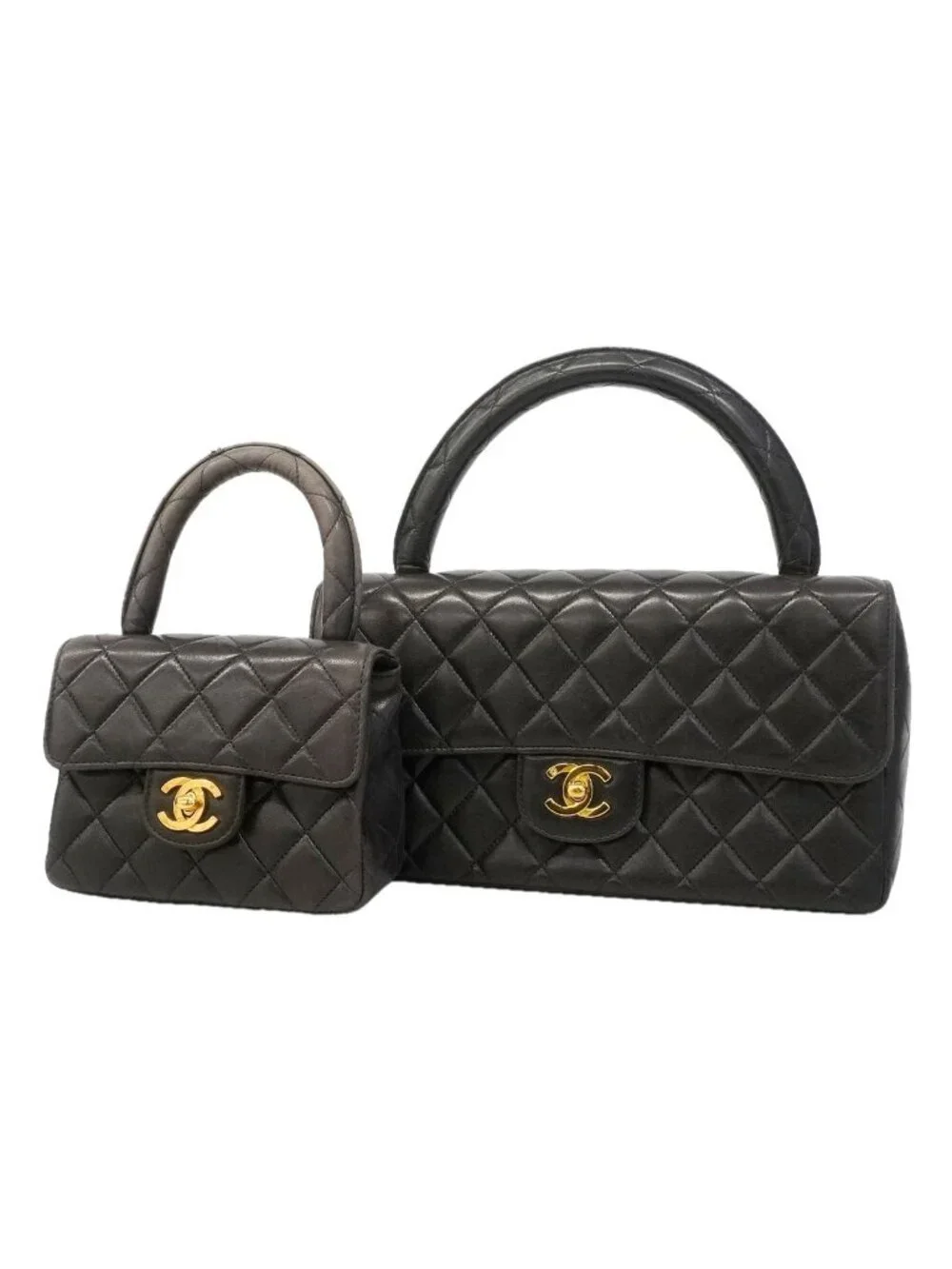 Chanel Handbag Quilted Family Bag Lambskin Black Gold